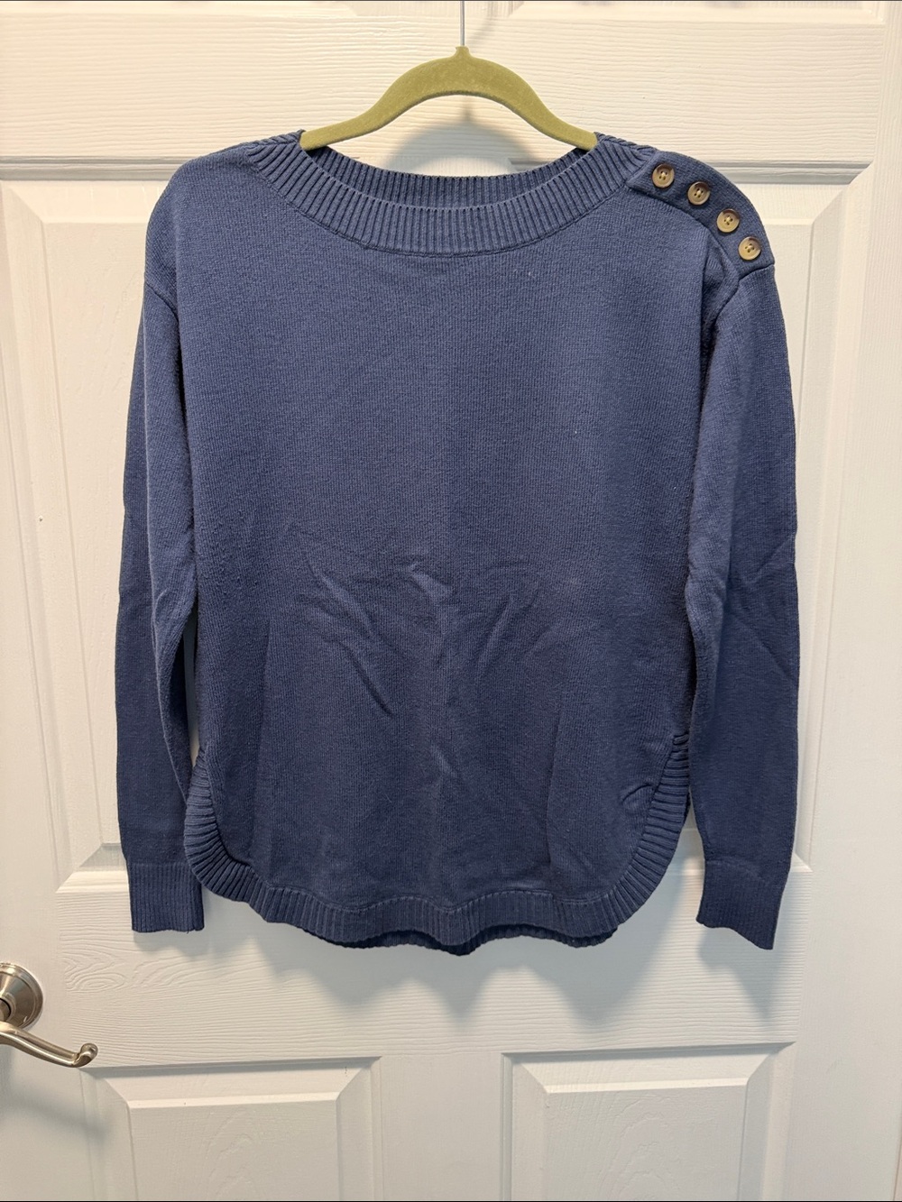 LOFT Navy Crewneck Sweater with Shoulder Buttons